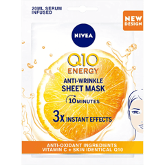 Nivea Q10 Energy + Vitamin C Anti-Wrinkle Face Sheet Mask 2.8g
نيفيا كيو 10 إنرجي + فيتامين سي قناع الوجه مضاد للتجاعيد 2.8 جم