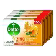 Dettol Anti-Bacterial Bar Soap Zing 165 Gm (3 Pack+ 1 Pack)
