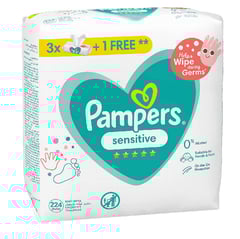 Pampers Sensitive 224 Wipes 3+1 free