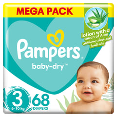 PAMPERS SIZE (3) MEDIUM 4-9/6-10 KG MEGA PACK 68 DIAPERS