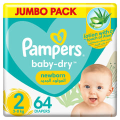 PAMPERS SIZE (2) SMALL 3-6 KG/3-8 KG jumbo PACK 64 DIAPERS