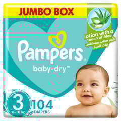 PAMPERS SIZE (3) MEDIUM 6-10  KG JUMBO BOX 104   DIAPERS