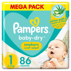 PAMPERS SIZE (1) NEW BORN 2-5 KG Mega PACK 86 DIAPERS