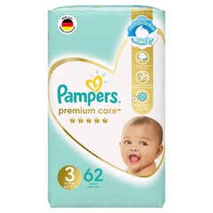 PAMPERS PREMIUM CARE SIZE (3) MEDIUM 6-10 KG 62 DIAPERS