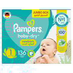 PAMPERS SIZE (1) NEWBORN 2-5  KG jumbo BOX 136   DIAPERS