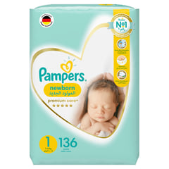 PAMPERS PREMIUM CARE SIZE (1) NEWBORN 2-5 KG 136 DIAPERS