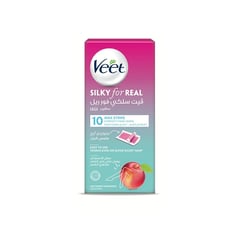 VEET SILKY FOR REAL LEGS WAX STRIPS PEACH 10 STRIPS