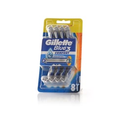Gillette Blue 3 Disposable Razors with Comfort Gel for Men - 8 Pieces