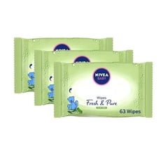 NIVEA Baby Fresh & Pure Wipes, Aloe Vera, No Alcohol, 3 x 63 Wipes