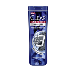 Clear Men Complete Care 3In1 Shampoo For Hair, Face & Body With Activated Charcoal For Hair And Moisturized Skin 400 ml