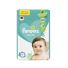 PAMPERS SIZE (4+) LARGE+ 9-16/10-15 KG MEGA PACK 74 DIAPERS