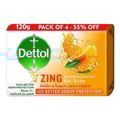 Dettol Anti-Bacterial Bar Soap Zing 120 gm (3 pack+ 1 pack)